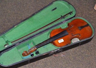 Lot 493 - A violin and bow cased (a.f.)