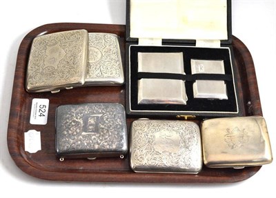 Lot 524 - Four engine engraved cigarette cases, another plain example and an engine engraved cigarette...