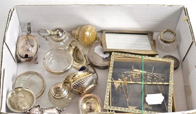 Lot 526 - Assorted silver and plated wares including photograph frame, table condiments, folding fruit knife