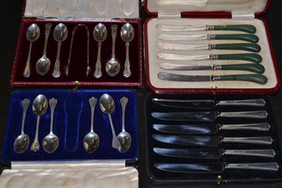 Lot 558 - Two cased sets of silver spoons and two cased knife sets