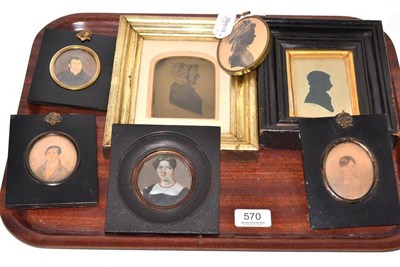 Lot 570 - Miniature portrait of a girl, a silhouette portrait of a boy and a silhouette of a lady on...