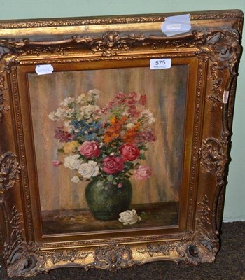 Lot 575 - After Camille Matisse (20th century) still life of roses in a green vase, oil on panel