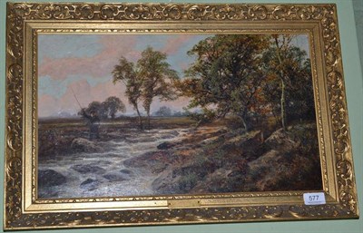 Lot 577 - Charles L Shaw (ex.1880-1898) fisherman in a river landscape, signed verso, oil on canvas