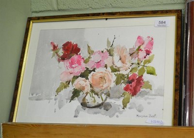 Lot 584 - Marjorie Best (20th century), Still life of pink roses , Signed, pencil and watercolour, 25cm...