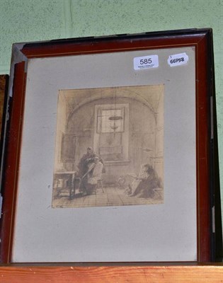 Lot 585 - Alfred Van Myden (1818-1889), Swiss, Interior scene with young monks having their hair cut, signed