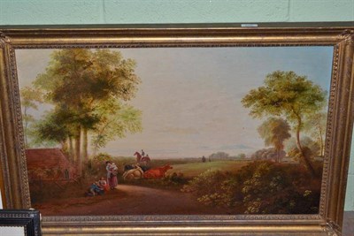 Lot 598 - British School (19th century) figures beside a road, oil on panel