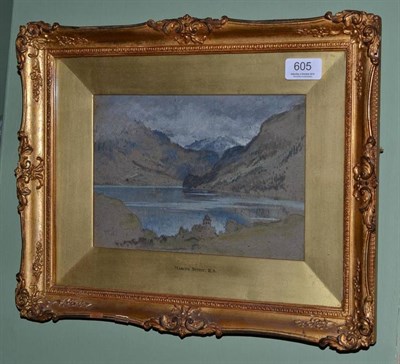 Lot 605 - Marcus Stone RA, lakeland scene, watercolour and pastel