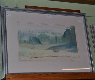 Lot 614 - Geoffrey Squire, 'Break of Day Manor Hill', signed watercolour; together with a pen and ink drawing