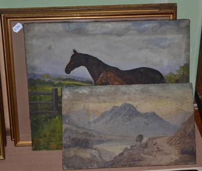 Lot 628 - R.Richardson, 'Lochard', figure driving cattle in a mountainous landscape, oil on canvas; a further