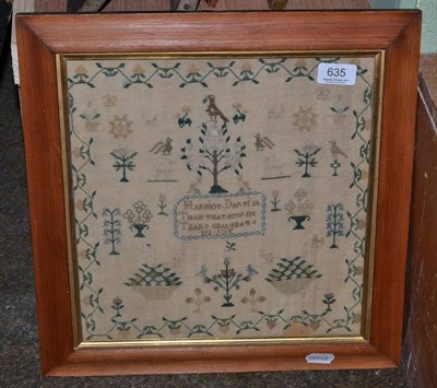 Lot 635 - Early 19th century sampler worked by Harriet Darvill in silk cross stitch, with central verse...