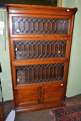 Lot 653 - Gunn Furniture Co Michigan three height bookcase with leaded glass doors