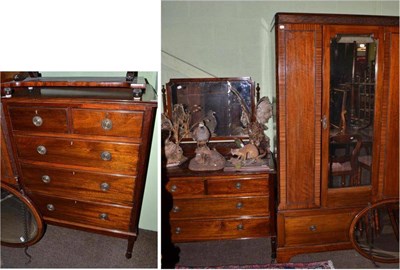 Lot 661 - Edwardian composite four piece bedroom suite comprising: mirror door wardrobe, five drawer...