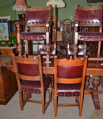 Lot 700 - Old charm refectory style dining table, four carved dining chairs and two carvers (7)