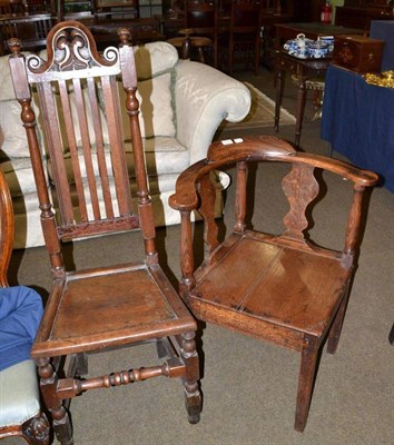 Lot 710 - An 18th century oak high back chair with panel seat and a 19th century oak corner chair with...