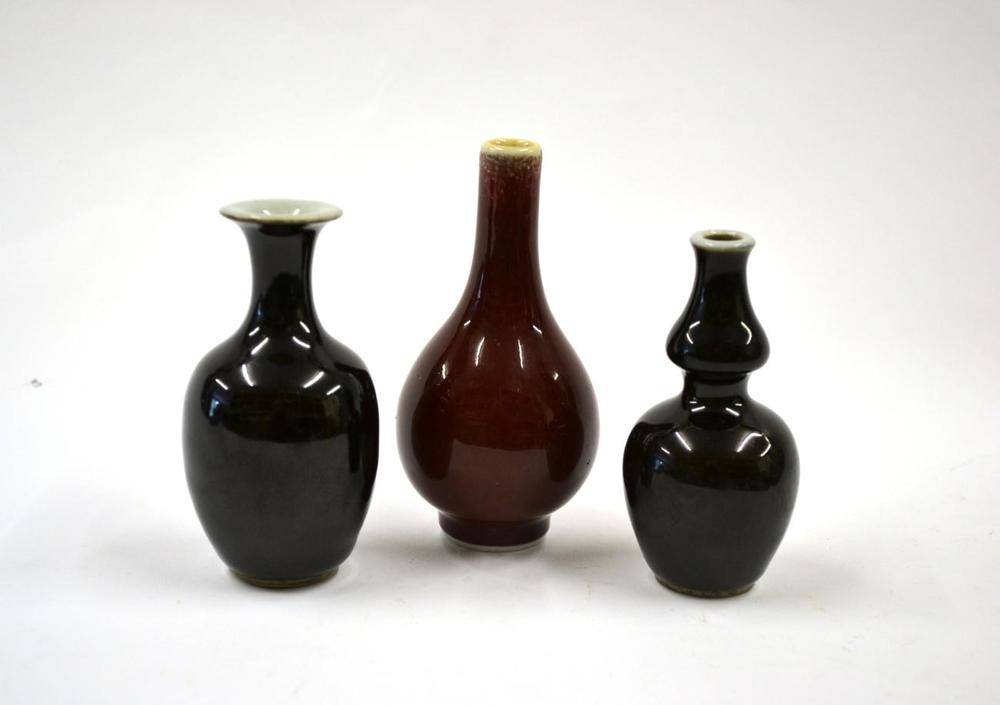 Lot 119 - A Chinese Porcelain Black Glazed Double Gourd Vase, 8.5cm high; A Similar Black Glazed Baluster...