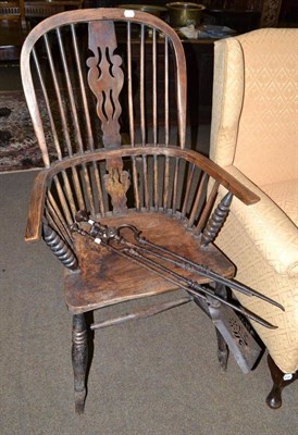 Lot 728 - A set of steel fire irons and a Windsor chair