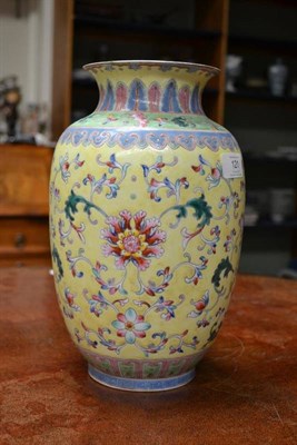 Lot 121 - A Chinese Porcelain Baluster Vase, Qianlong reign mark but not of the period, with flared neck...