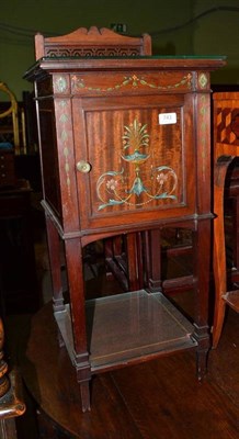 Lot 743 - A mahogany and polychrome decorated bedside cabinet, stamped Gillow & Co, late 19th century,...