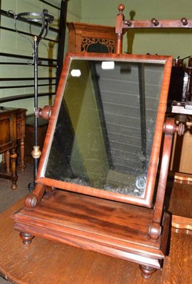 Lot 756 - A 19th century mahogany toilet mirror and a mahogany footstool with woolwork top