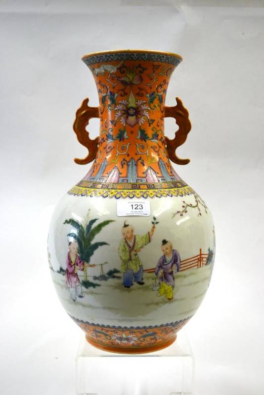 Lot 123 - A Chinese Porcelain Baluster Vase, Jiajing reign mark and possibly of the period, with mythical...