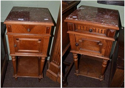 Lot 782 - Two French walnut marble top bedside cupboards