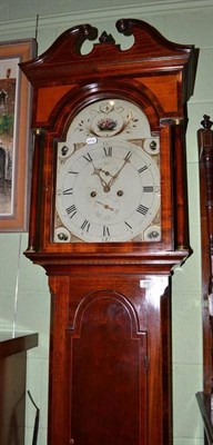 Lot 800 - Eight day longcase clock with painted arched dial in a mahogany inlaid case