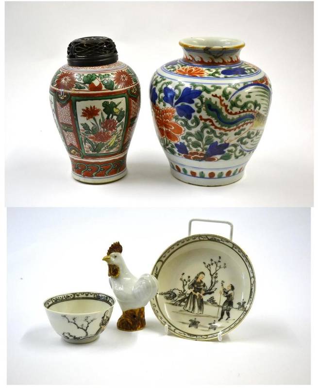 Lot 127 - A Chinese Wucai Porcelain Jar, 17th century, painted with phoenix amongst scrolling foliage...
