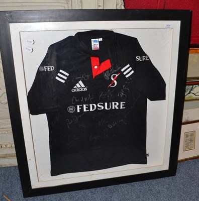 Lot 814 - Framed signed rugby shirt (black Fedsure Addidas)