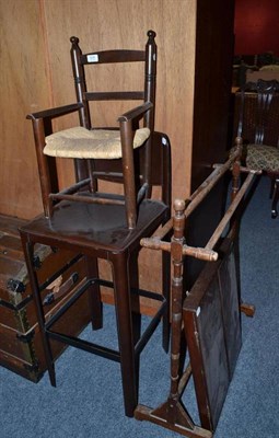 Lot 836 - A Victorian mahogany towel rail, a Victorian mahogany key cabinet, a child's rush seated...