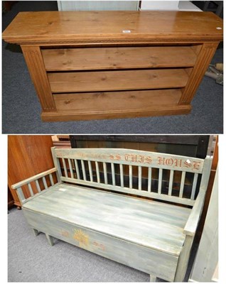 Lot 840 - Scandinavian storage bench and a pine bookcase