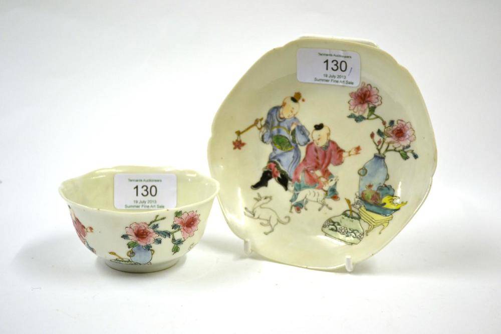 Lot 130 - A Chinese Porcelain Tea Bowl and Saucer, Yongzheng period, of hexafoil form, painted in famille...