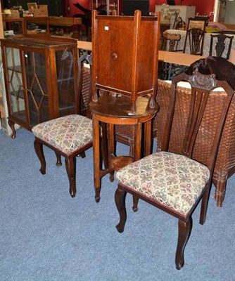 Lot 843 - Pair of Edwardian dining chairs, a walnut glazed display cabinet, an oak umbrella stand and a...