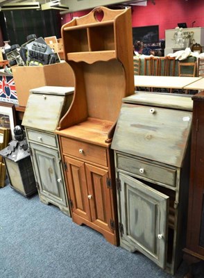 Lot 845 - A lantern, firescreen, pair of painted cabinets and small modern pine dresser