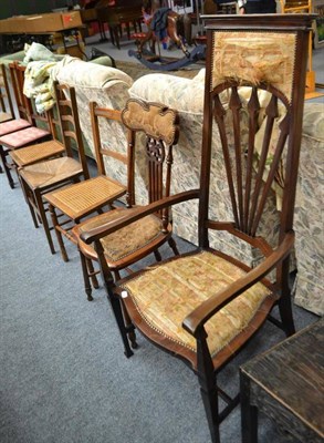 Lot 860 - A walnut Art Nouveau style chair, six assorted bedroom chairs and another (8)