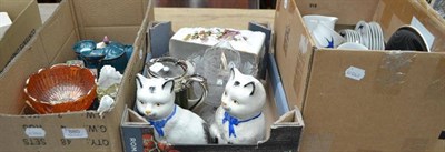 Lot 880 - Pair of Victorian pottery cat ornaments, Continental bluebird decorated tea set, Royal...