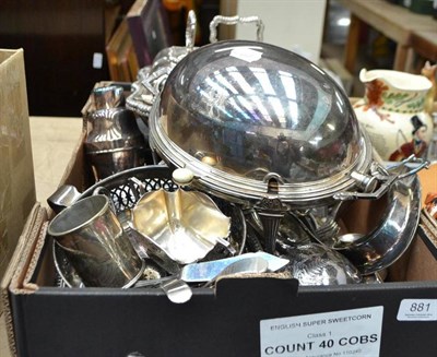 Lot 881 - A collection of silver plated wares including a pair of entree dishes, a plated claret jug, a...