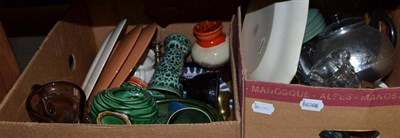 Lot 886 - Assorted decorative ceramics, pottery, glass and metalwares in five boxes