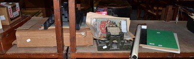 Lot 889 - Mixed lot containing a wooden fort, Nikon F4 shop display stand, a childs school desk , Marilyn...