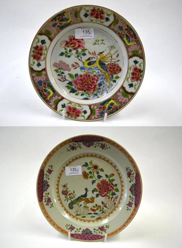 Lot 135 - A Chinese Porcelain Plate, Qianlong, painted in famille rose enamels with pheasants among peony and