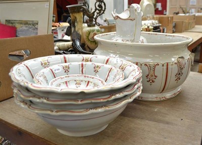 Lot 901 - Victorian wash set, jug and bowl, foot bath and other bowls