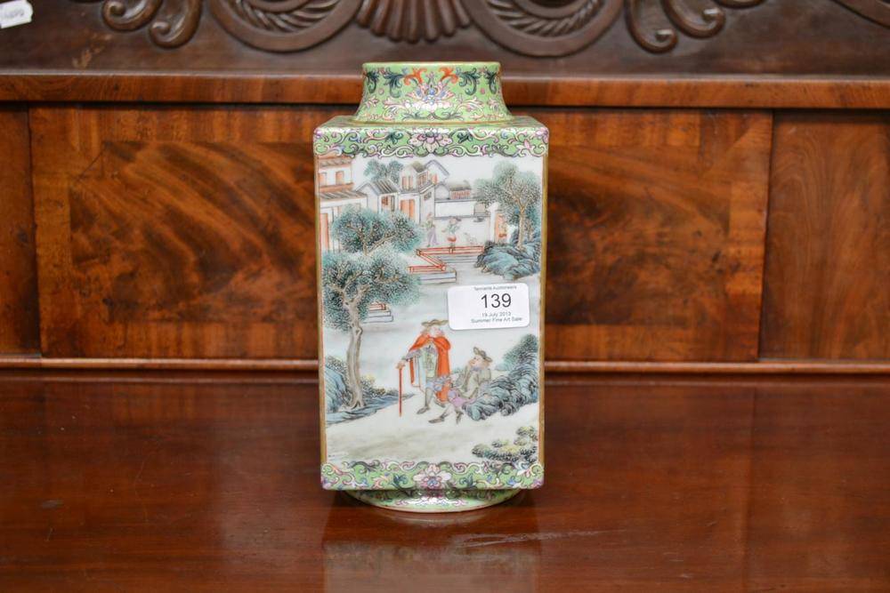 Lot 139 - A Chinese Porcelain European Subject Vase, late 18th/early 19th century, of square section with...