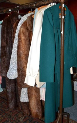 Lot 938 - Circa 1960's and later costume including four fur coats, grey coat, five pleated skirts, two suits