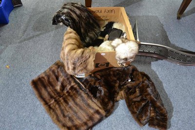 Lot 945 - Mink evening jacket, white ostrich feather fan, mink stoles, various fur stoles, remnants,...