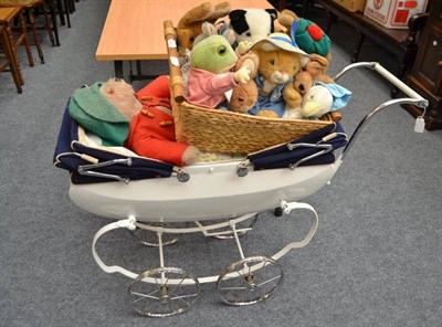 Lot 946 - Dolls pram and assorted soft toys