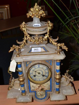 Lot 960 - Alabaster mantel clock, 19th century