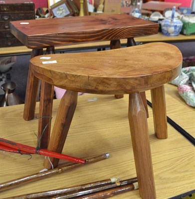 Lot 965 - Modern three leg oak stool and a pine stool (2)