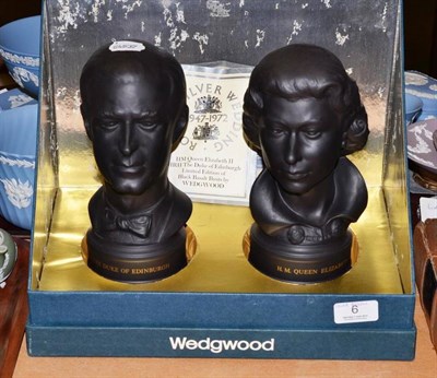 Lot 6 - Wedgwood black basalt busts of HM The Queen Elizabeth II and HRH The Duke of Edinburgh (boxed)
