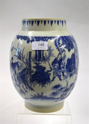 Lot 148 - A Chinese Porcelain Jar, in Transitional style, of ovoid form with cylindrical neck and foot,...