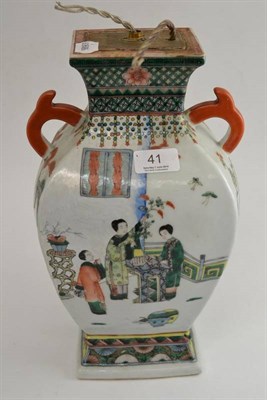 Lot 41 - A late 19th/early 20th century Chinese famille verte vase, of square baluster form, with double...