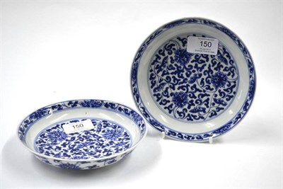 Lot 150 - A Pair of Chinese Porcelain Saucer Dishes, Kangxi mark and of the period, painted in underglaze...